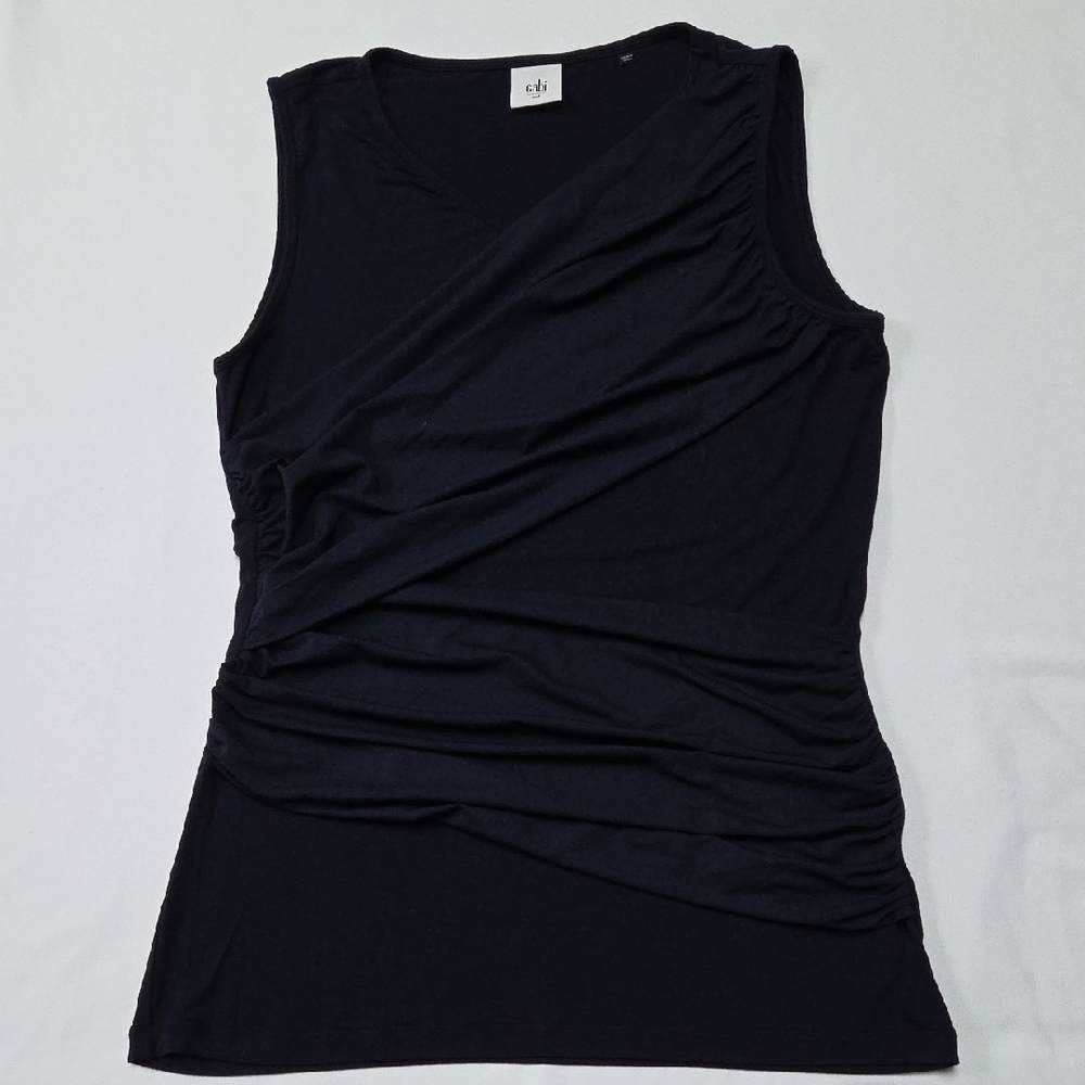 CAbi Navy Draped Ruched Sleeveless  Top # 5071